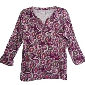Kim Rogers Women's Top 3/4 Sleeves Paisley Print V-neck Size XL